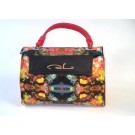 Borsa modello kelly ,pvc stampato, finiture rosse