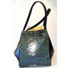 Borsa sacca verde e pelle nera in nylon - grande
