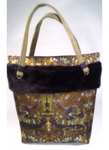 Borsa in Nylon, rifinita con ecopelo nero- motivo verde