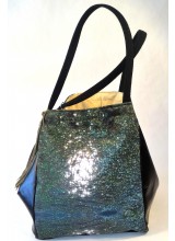Borsa sacca verde e pelle nera in nylon - grande