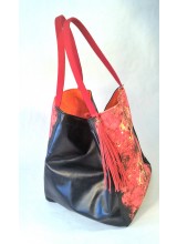 Borsa sacca nera e rossa in PVC e pelle- grande