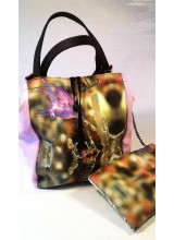 Borsa sacca viola e verde in PVC e stoffa- grande