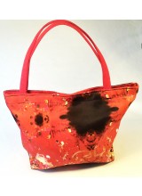 Borsa vaschetta in nylon stampato disegno rosso e nero 