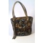 Borsa secchiello con cerniera in canvas motivo sub verde, rifiniture in camoscio